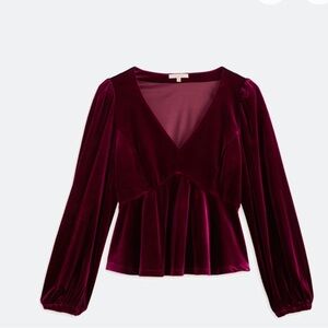 Skies are Blue Laila Velvet V-Neck Top - Burgundy Size XL. NWT